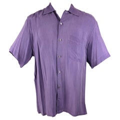 Brioni Taglia M Viola Rayon Button Up Camicia a maniche corte