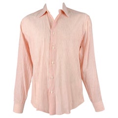 BRIONI, chemise à manches longues en lin à rayures orange, violet et orange, boutonnée