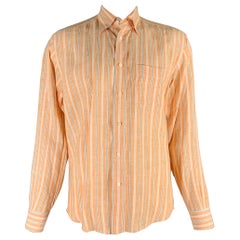 Brioni taglia L Camicia a maniche lunghe in lino a righe arancioni con bottoni