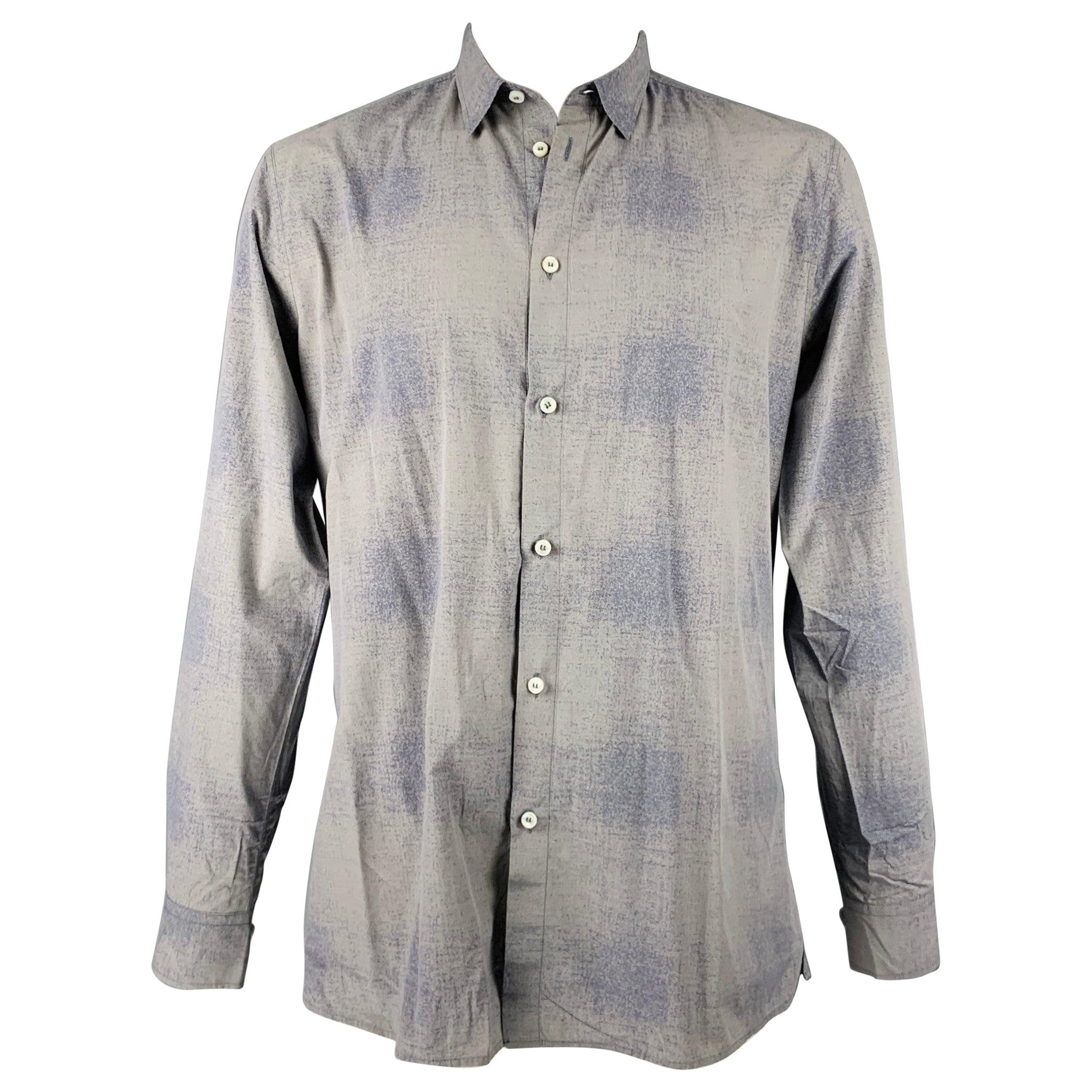 Bottega Veneta Taglia XXL Grigio Blu Ombre Cotone Button Up Camicia a Manica Lunga