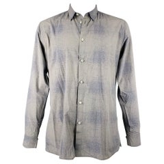 Bottega Veneta Taglia XXL Grigio Blu Ombre Cotone Button Up Camicia a Manica Lunga