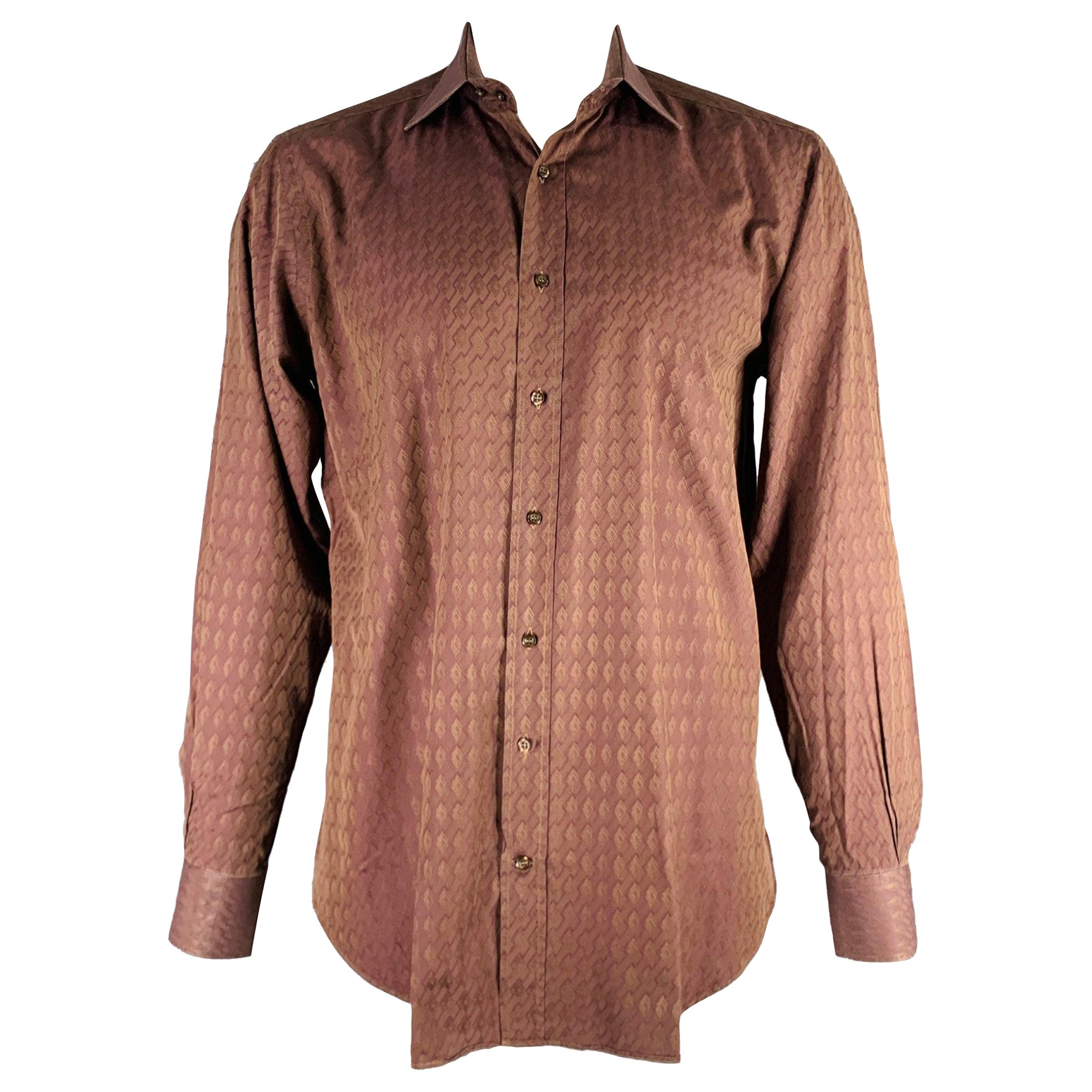 ETRO Taglia L Marrone Viola Geometrico Cotone Button Up Camicia a Manica Lunga in vendita