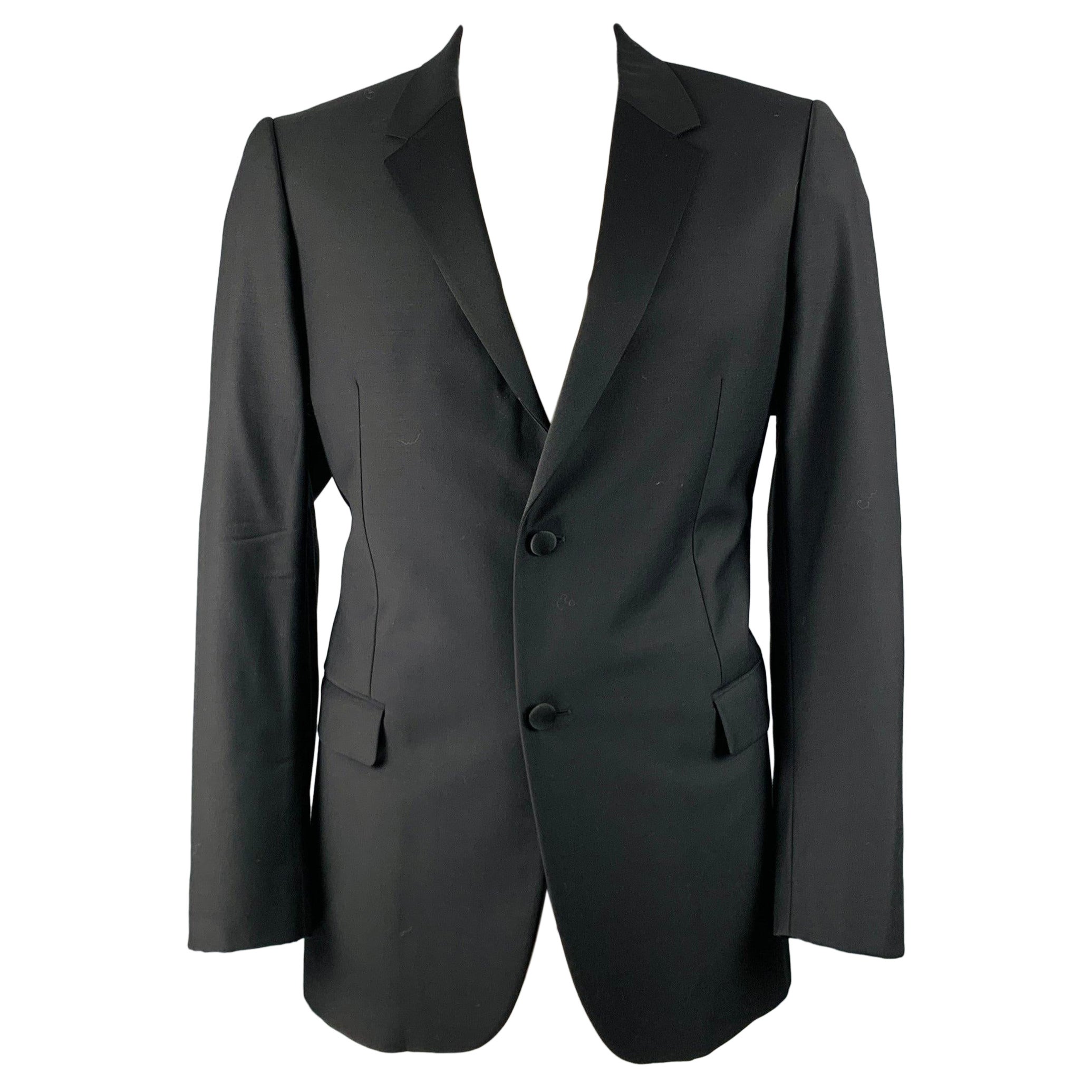 CALVIN KLEIN COLLECTION Size 44 Black Wool Notch Lapel Sport Coat