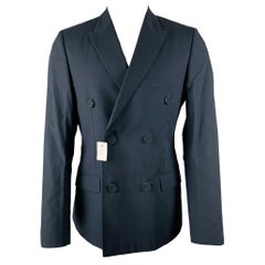 CALVIN KLEIN COLLECTION Size 38 Navy Cotton Double Breasted Sport Coat