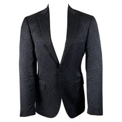 ETRO Size 40 Black Paisley Wool Blend Peak Lapel Sport Coat