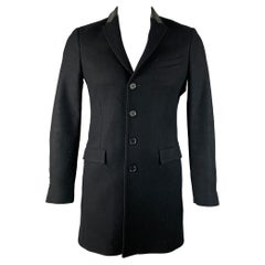 THE KOOPLES Talla 44 Abrigo con solapa de pico de mezcla de lana negra y ribete de piel