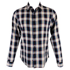 VINCE Taglia S Camicia a maniche lunghe a quadri rossi e neri in misto cotone con colletto aperto