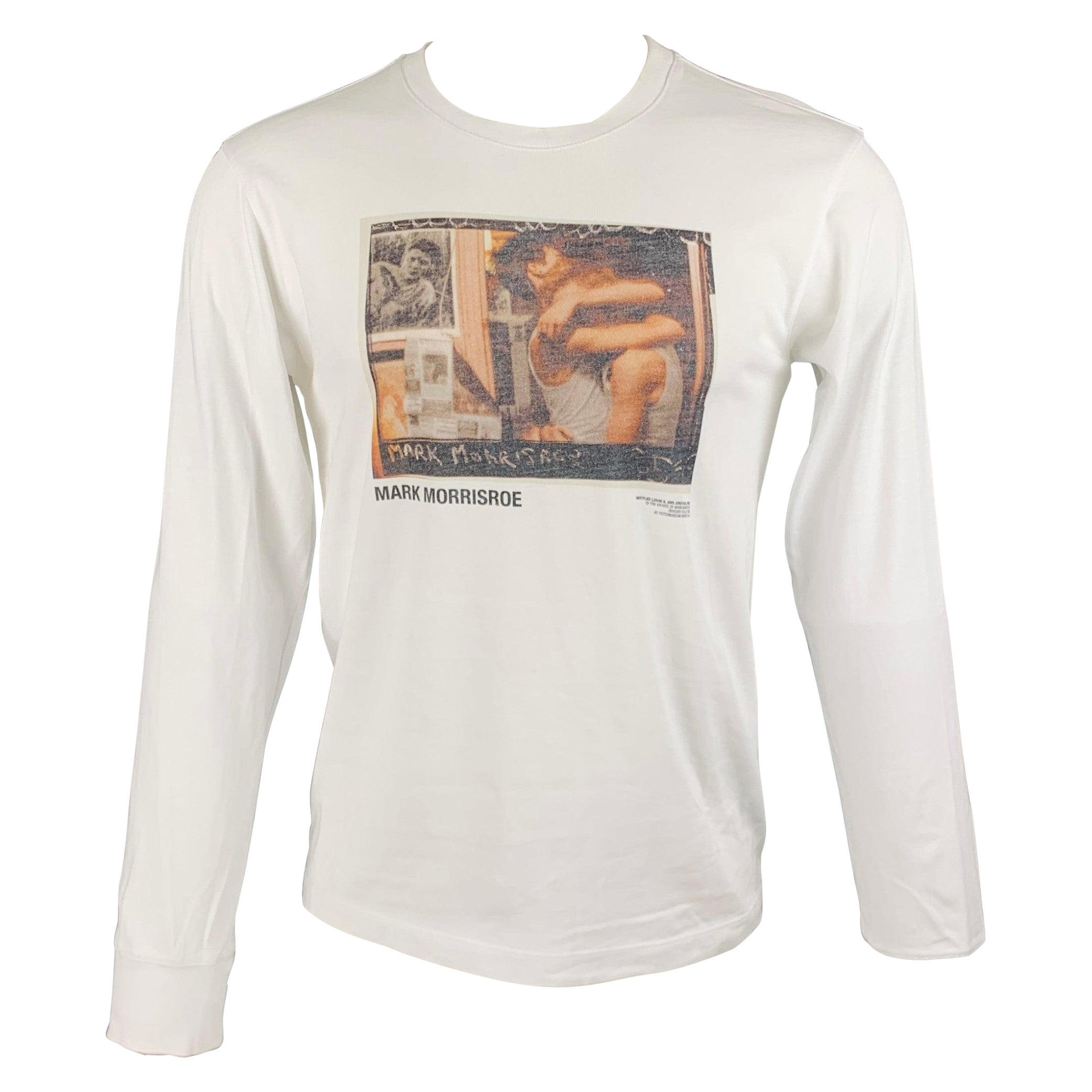 HELMUT LANG Size S White Mark Morrisroe Print Cotton Crew Neck T-shirt For Sale
