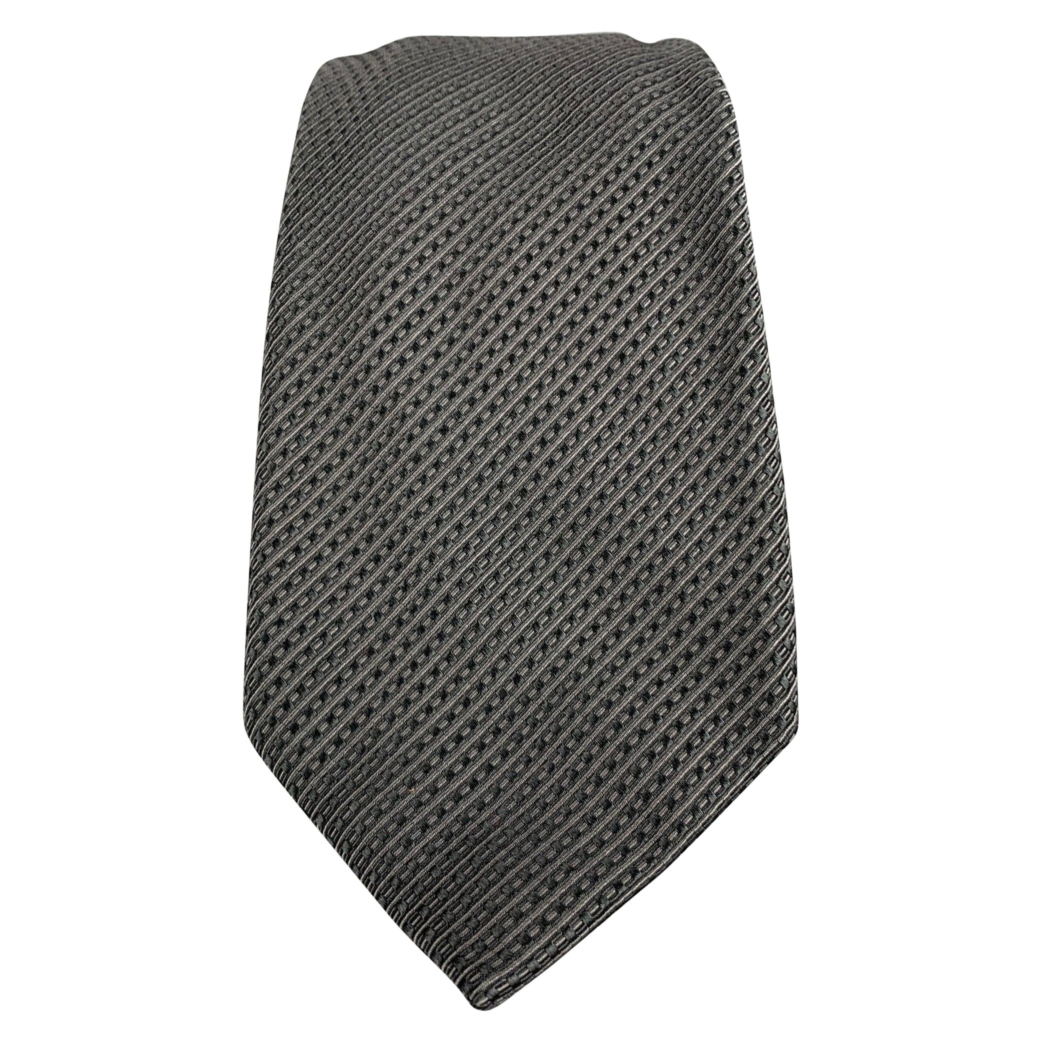 JOHN VARVATOS Grey Black Diagonal Stripe Cotton Tie For Sale