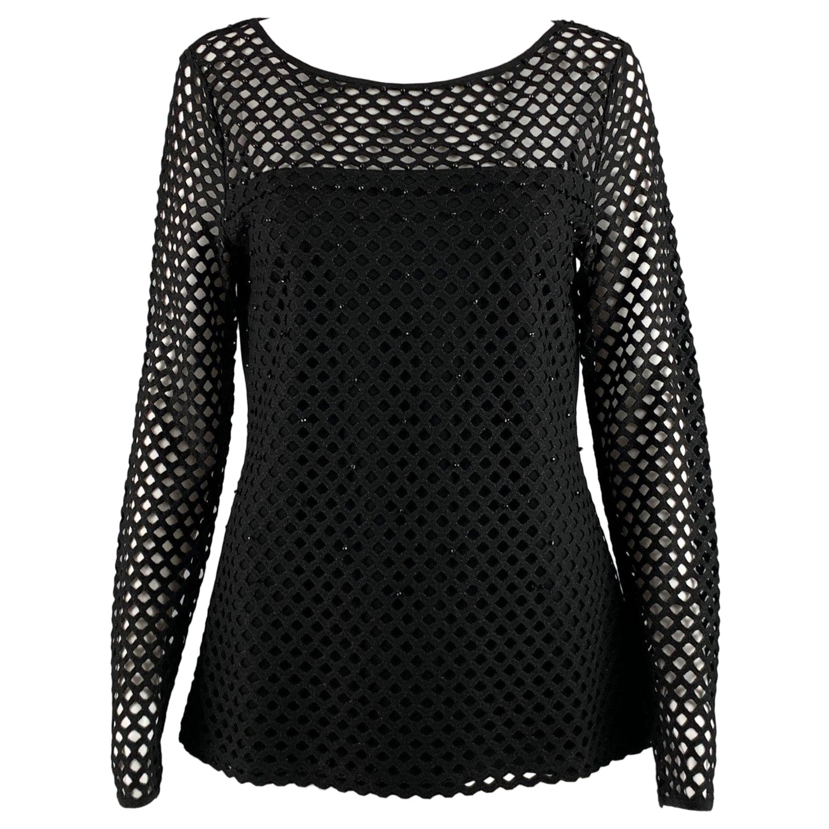 ESCADA Size S Black Gold Viscose  Polyester Cut Out Long Sleeve Dress Top For Sale