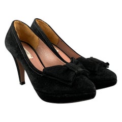 PRADA Size 5 Black Suede Bow Platform Pumps