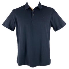 BURBERRY Polo en coton bleu marine avec monogramme, taille XXL