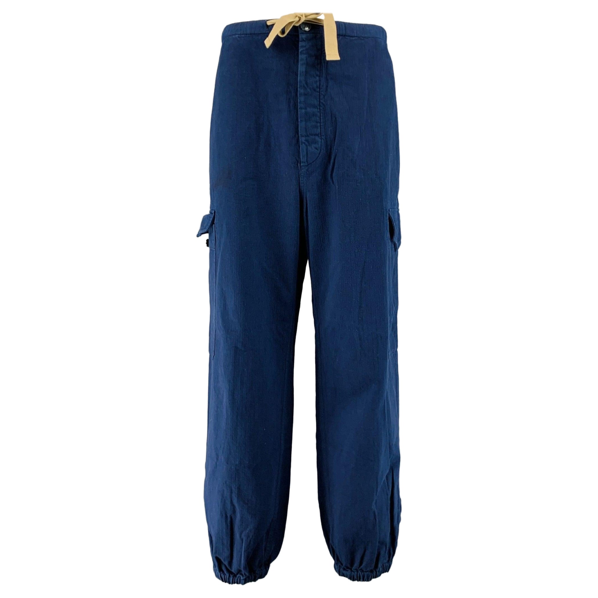 GUCCI Size XL Navy Cotton Large Pockets Drawstring Casual Pants