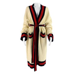 GUCCI Size XS Cream Red & Blue Beaded Terry Belted Robe