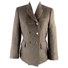 THOM BROWNE Größe 2 Brown Olive Wool Herringbone Double Breasted Jacket