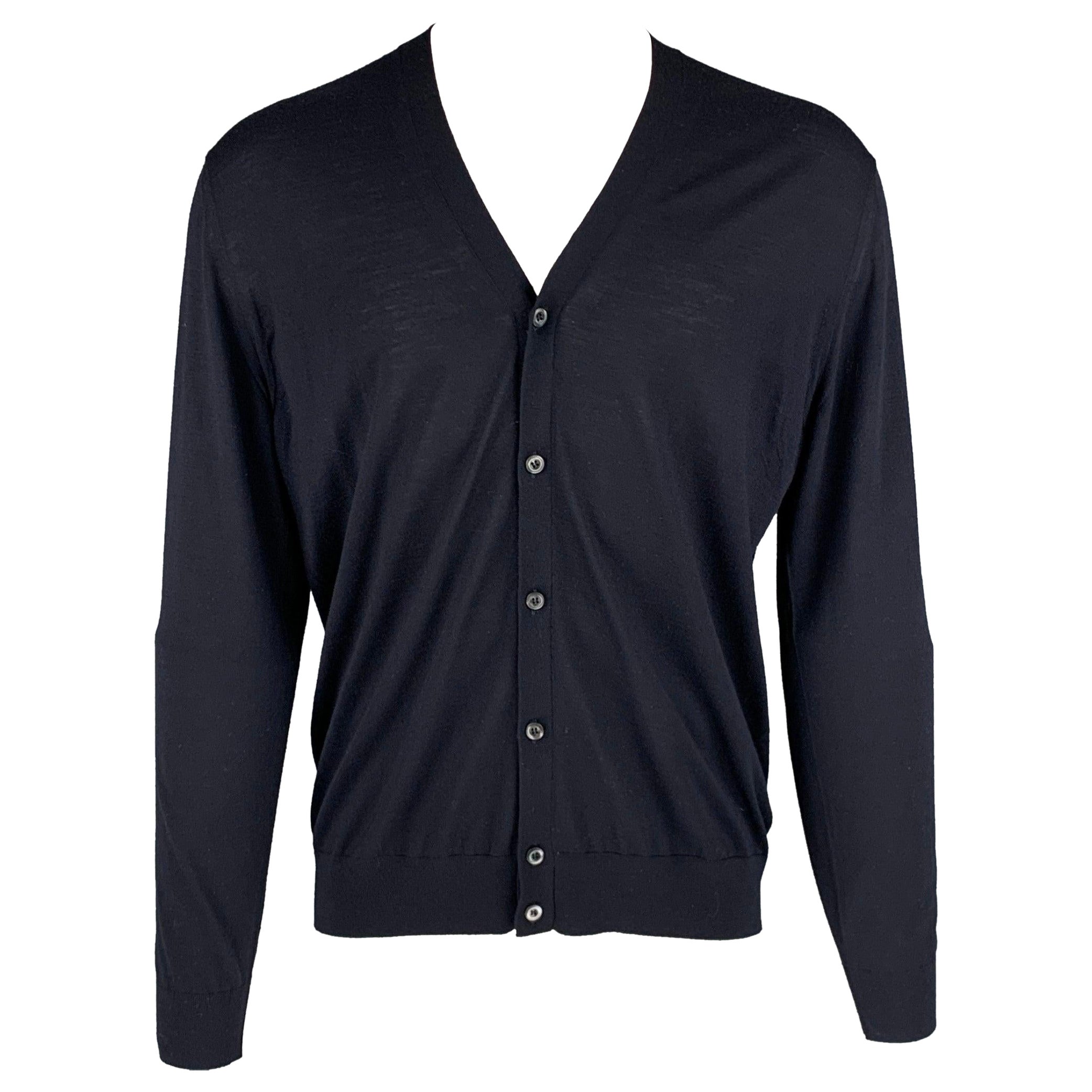 PRADA Größe M Marineblaue Strickjacke aus Wolle mit Knöpfen