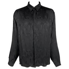 GIANNI VERSACE Size XL Black Camo Silk Hidden Placket Long Sleeve Shirt
