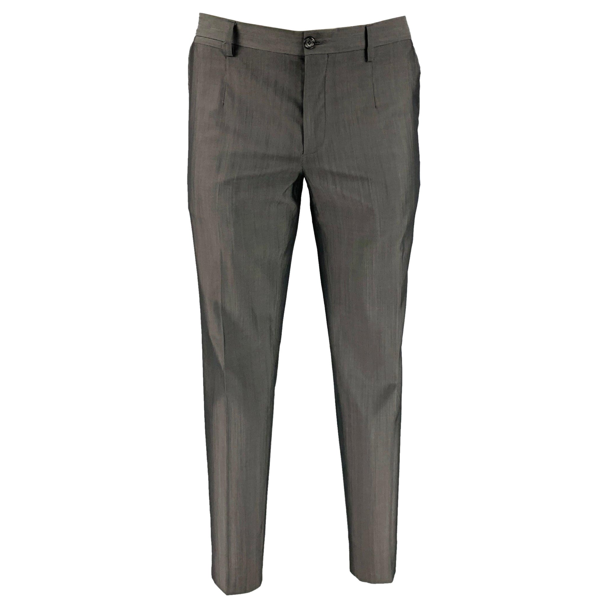 DOLCE & GABBANA Size 34 Grey Wool Silk Zip Fly Dress Pants For Sale