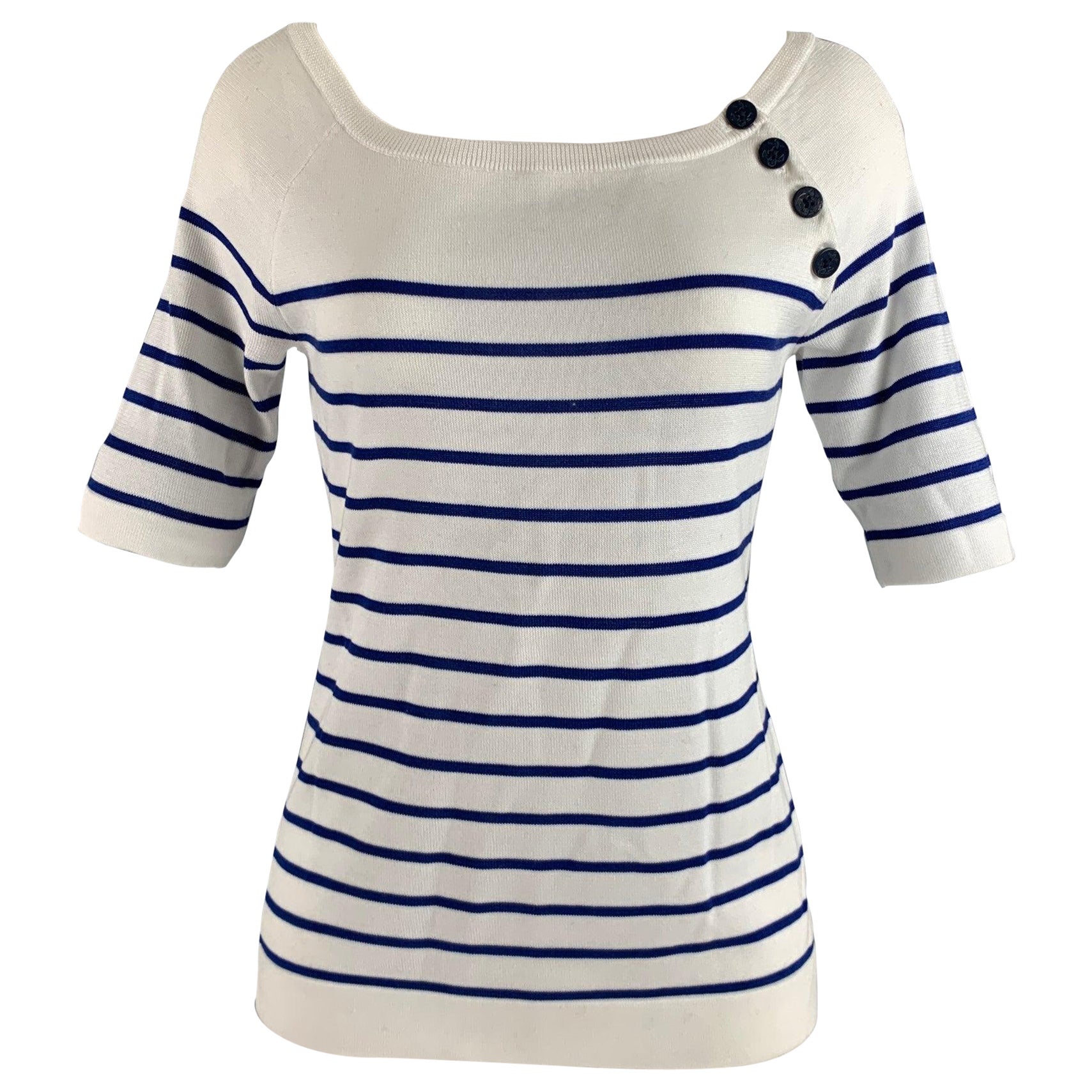 RALPH LAUREN Size M White Navy Stripe Boat Neck Casual Top
