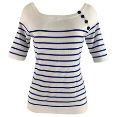 RALPH LAUREN Size M White Navy Stripe Boat Neck Casual Top
