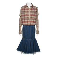 Alexander McQueen Layered Shirt and Denim Skirt Dress with Embroidery, SS 2004