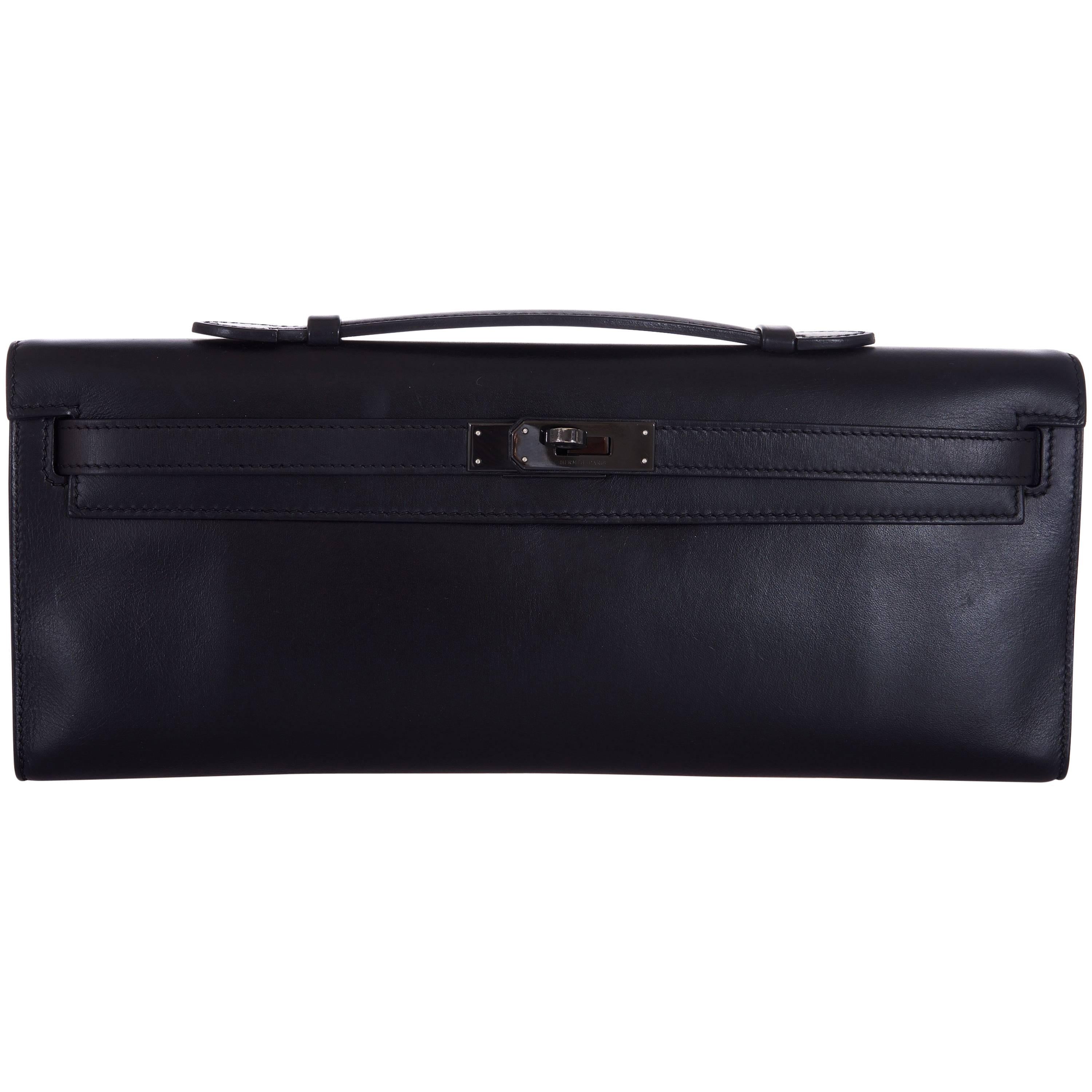 Hermes So Black Kelly Cut Clutch Amazing Black hardware only on JF  For Sale