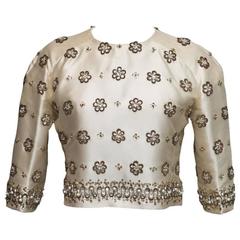 1950s Madeleine de Rauch Blouse in Ecru Silk Crepe and Embroideries