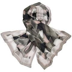 Vintage ARMANI COLLEZIONI Taupe & Gray Abstract Geometric Print Silk Scarf