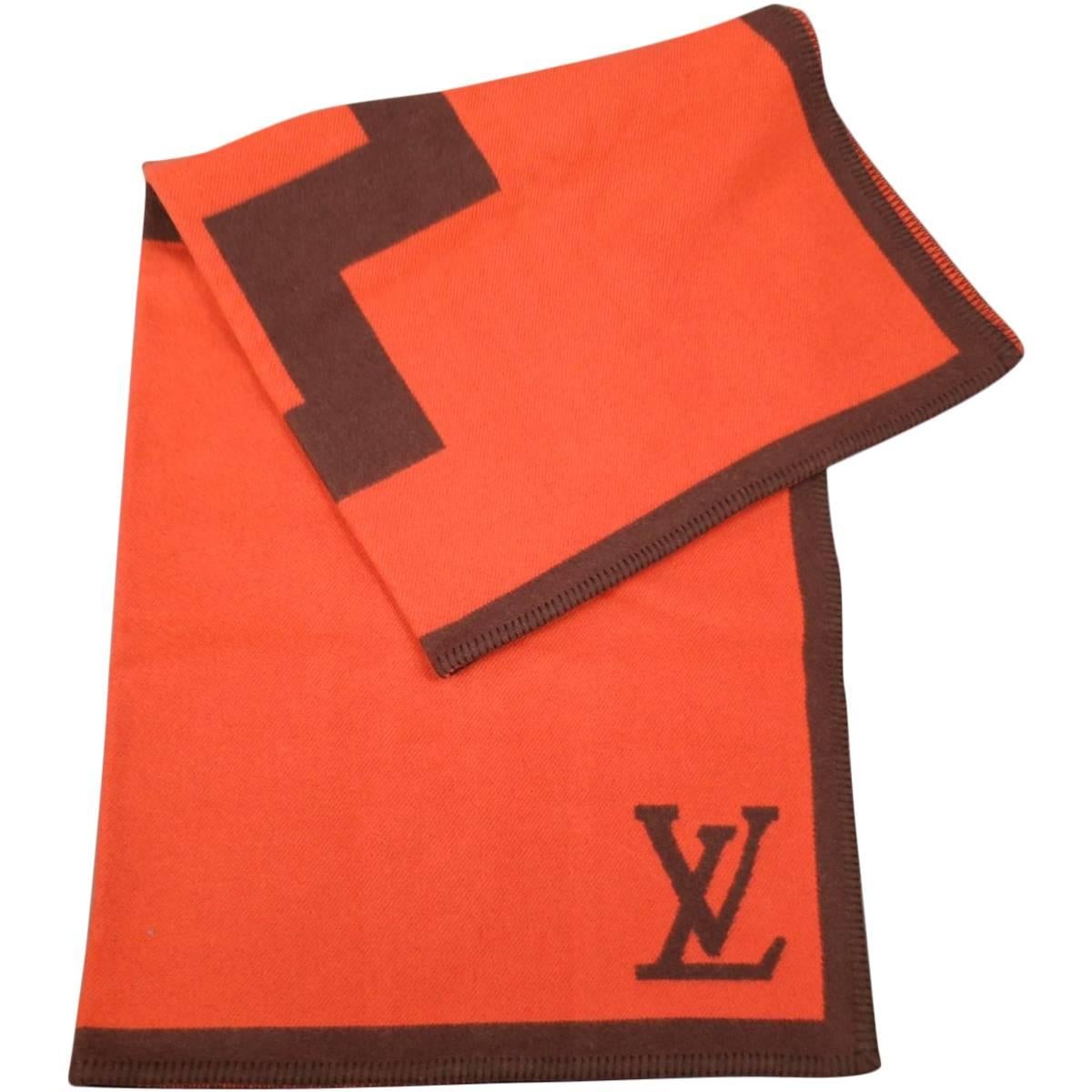 LOUIS VUITTON Orange & Brown Wool / Cashmere Print Karakoram Blanket