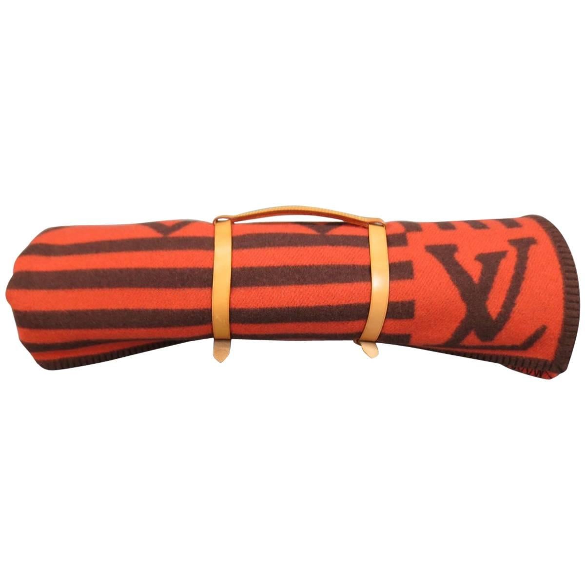 LOUIS VUITTON Orange & Brown Wool / Cashmere Karakoram Blanket