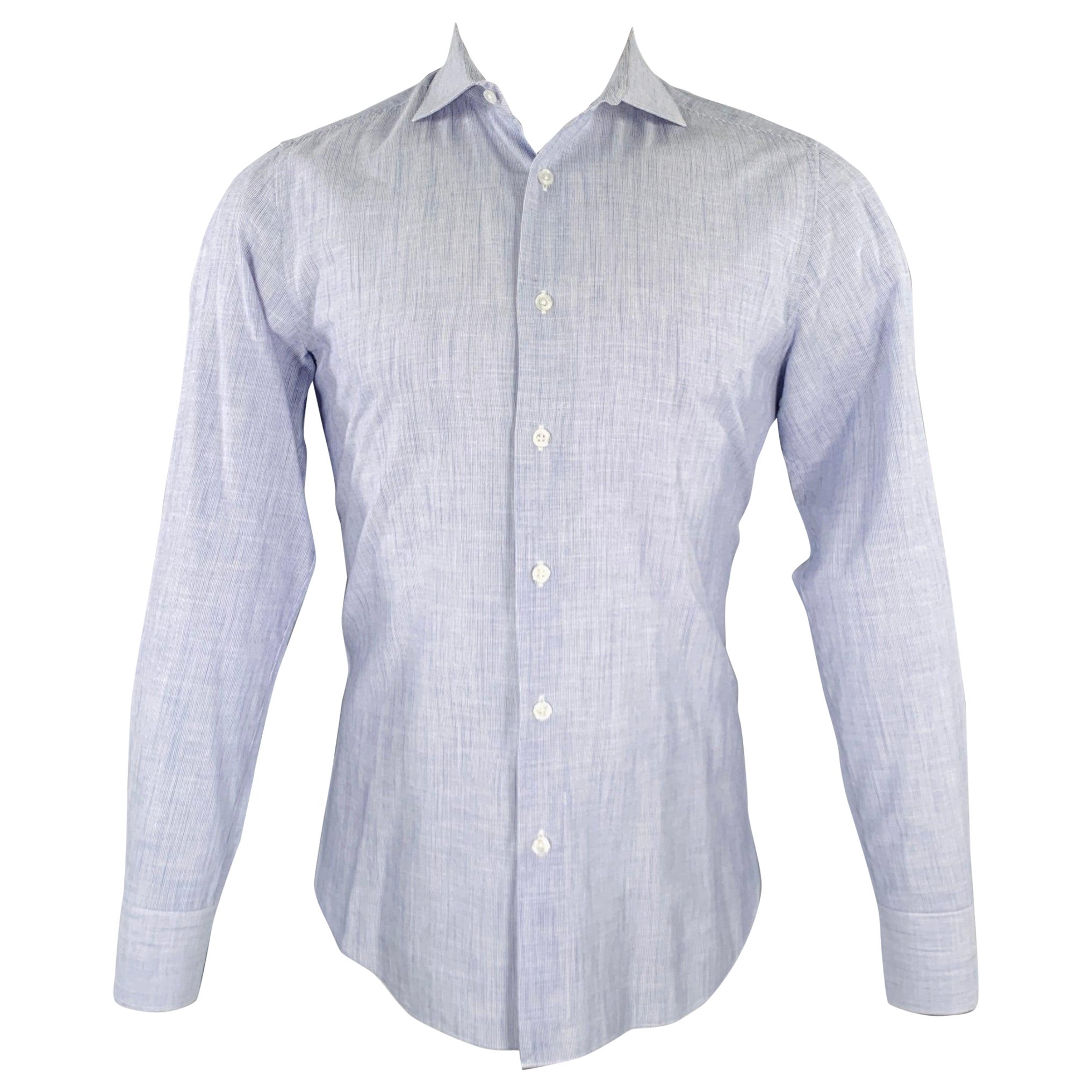 BOGLIOLI Size M Blue White Stripe Spread Collar Long Sleeve Shirt For Sale