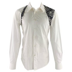 Alexander McQueen Taglia S White Black Lace Cotton Print Camicia a maniche lunghe
