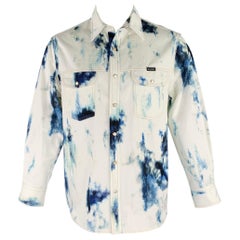 ALEXANDER MCQUEEN 2022 Size 40 White Blue Tie Dye Cotton Long Sleeve Shirt