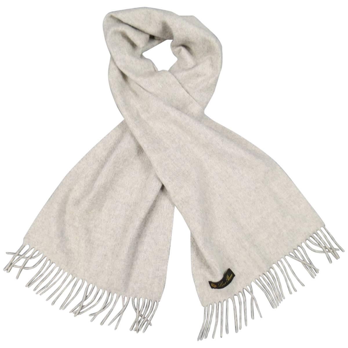 LORO PIANA Light Heather Gray Cashmere Fringe Scarf