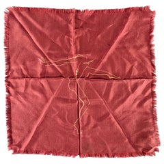 DRIES VAN NOTEN Burgundy Beige Dancing Man Silk Pocket Square