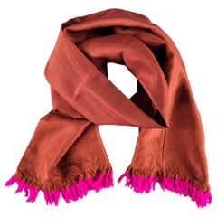 DRIES VAN NOTEN Brown Fuchsia Fringe Silk Scarf