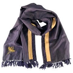 DRIES VAN NOTEN Navy Gold Embroidered Silk Scarf