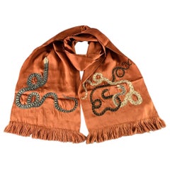 DRIES VAN NOTEN Brown Grey Besticktes Schlangenseiden-Satin-Tuch