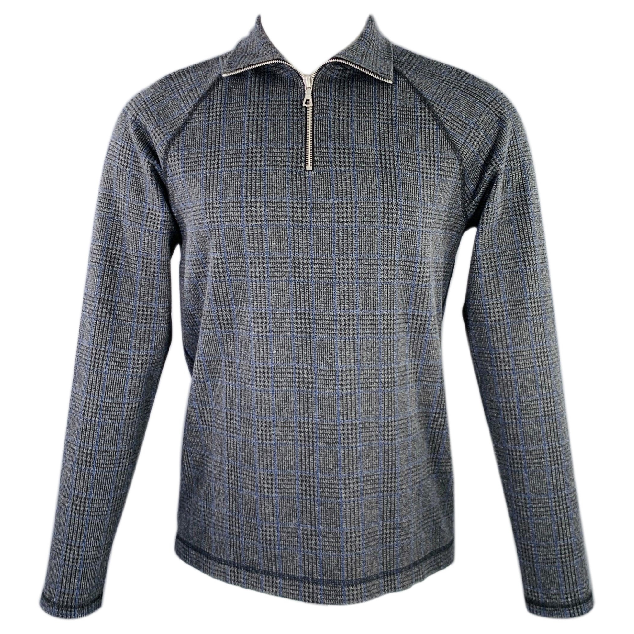 DRIES VAN NOTEN Size S Black Charcoal Glenplaid Cotton Blend 1/4 Zip Pullover