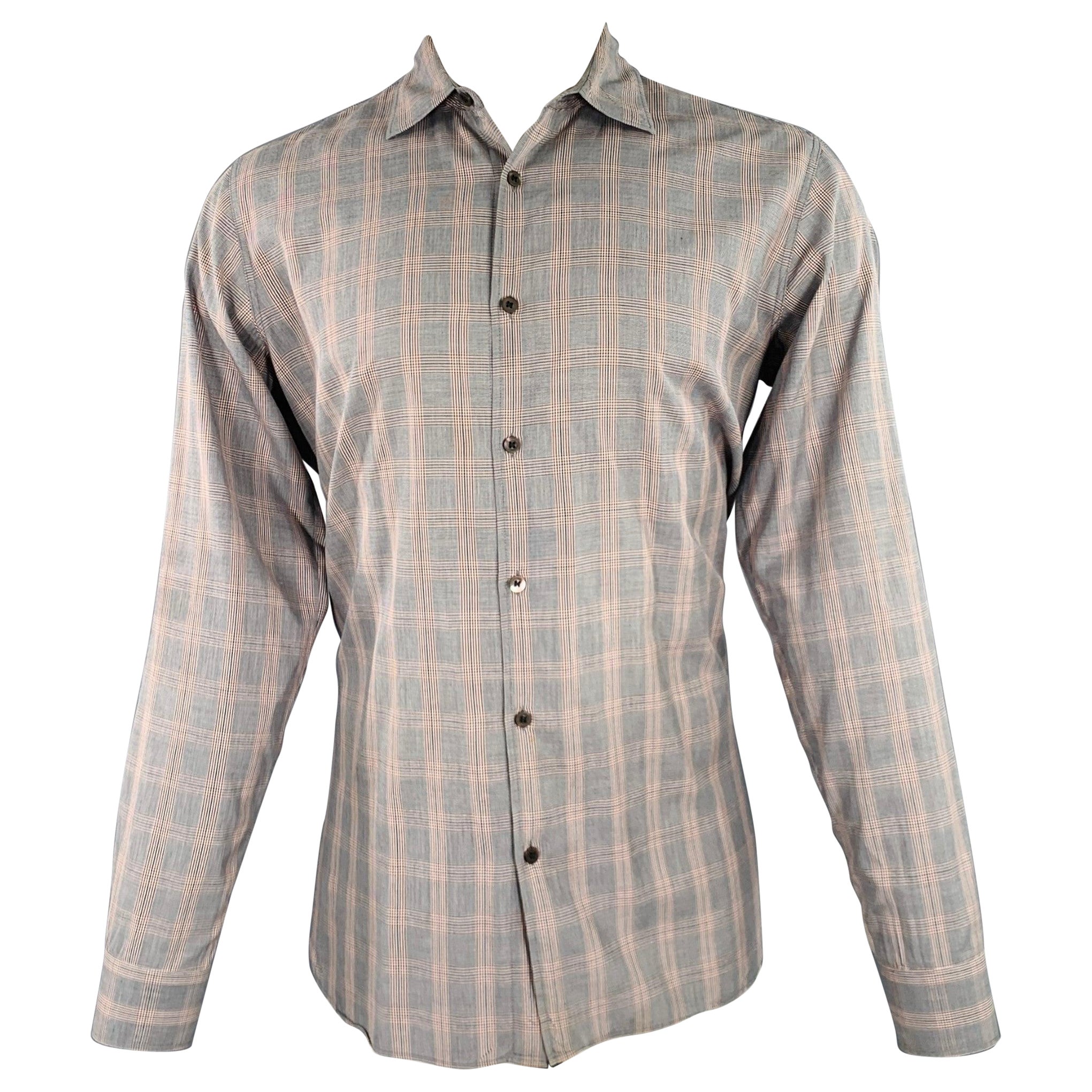 DRIES VAN NOTEN Size 40 Grey Burgundy Glenplaid Long Sleeve Shirt For Sale