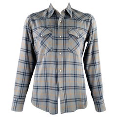 DRIES VAN NOTEN Size L Blue Yellow Plaid Cotton Western Long Sleeve Shirt