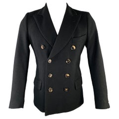 DRIES VAN NOTEN Talla 36 Chaqueta negra de sarga con doble botonadura