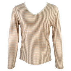Dries van Noten taglia S Beige Cream Stripe Cotton Blend T-shirt a maniche lunghe
