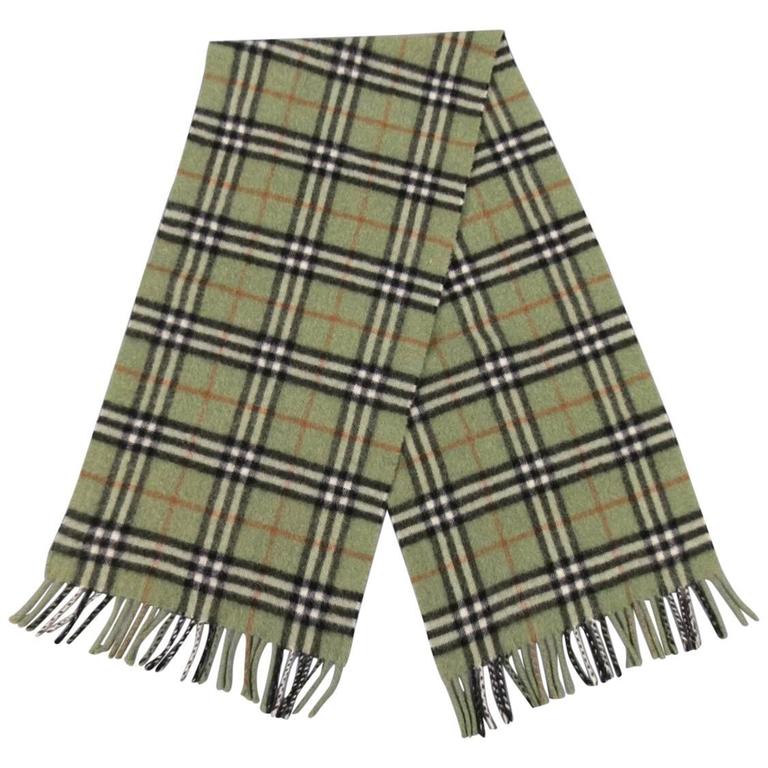 BURBERRY Olive Green Signature Plaid Cashmere Winter Scarf at 1stDibs |  green burberry scarf, olive green winter scarf, burberry green scarf