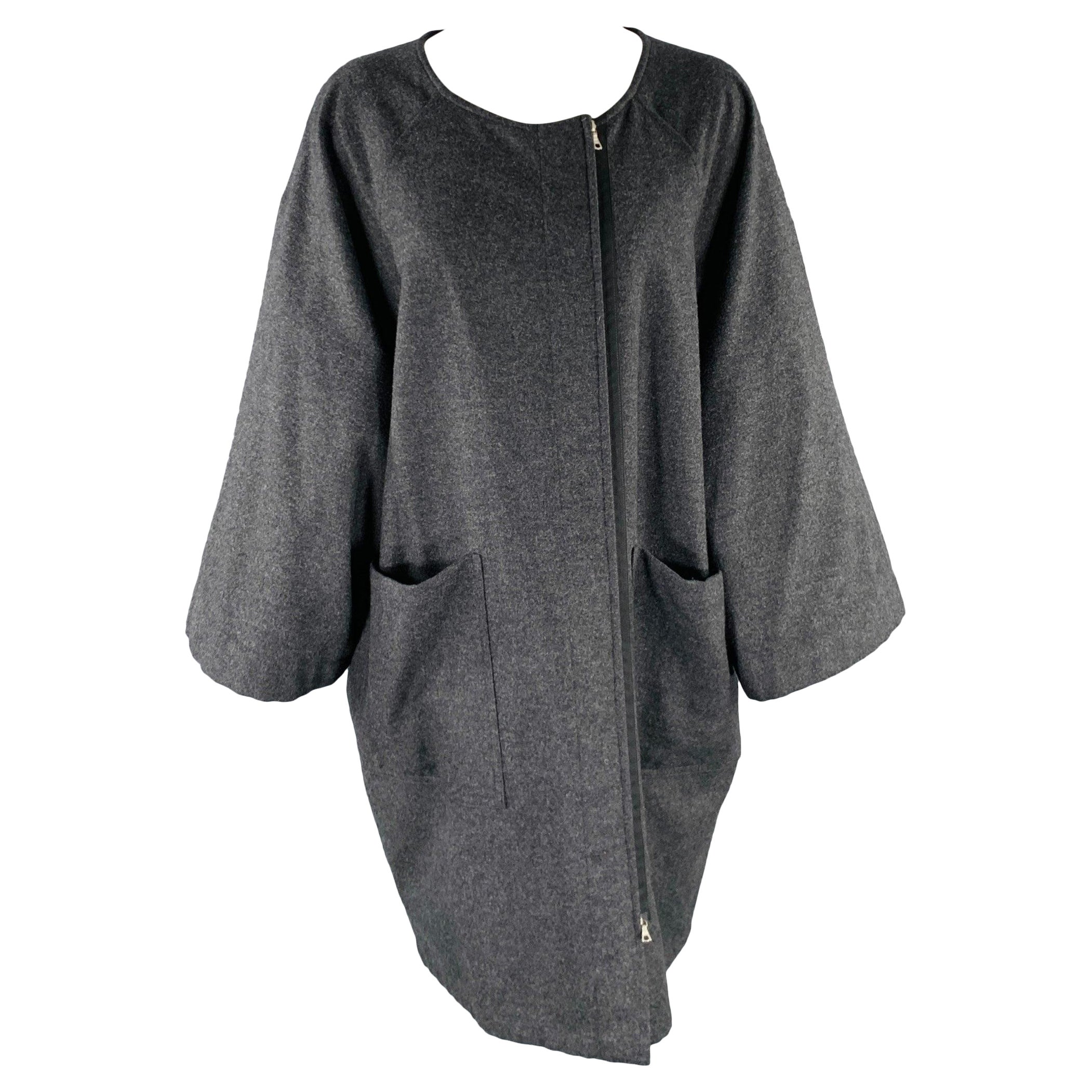 DRIES VAN NOTEN Taglia S Cappotto grigio in lana e cachemire senza collo con zip
