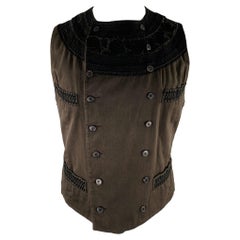 DRIES VAN NOTEN Size 40 Black Dark Green Cotton Blend Embroidery Vest
