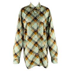 Dries van Noten Taglia S Verde Marrone Cotone Plaid Shirt Dress