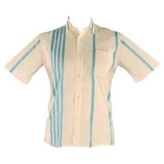 DRIES VAN NOTEN Größe 42 Weiß Blau gestreiftes Kurzarmhemd aus Baumwolle und Seide mit Streifen
