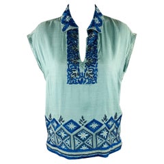 DRIES VAN NOTEN Größe 4 Blau Hellblaues, besticktes, ärmelloses, sinnliches Top aus Seide