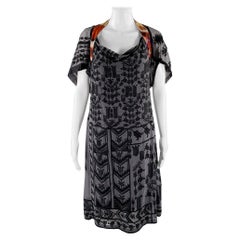 DRIES VAN NOTEN Größe 6 Grau Schwarzes Kleid mit kurzen Ärmeln aus bestickter Seide